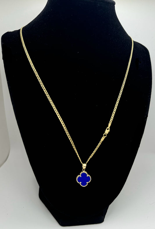 Cuban Chain with Blue Clover Pendant