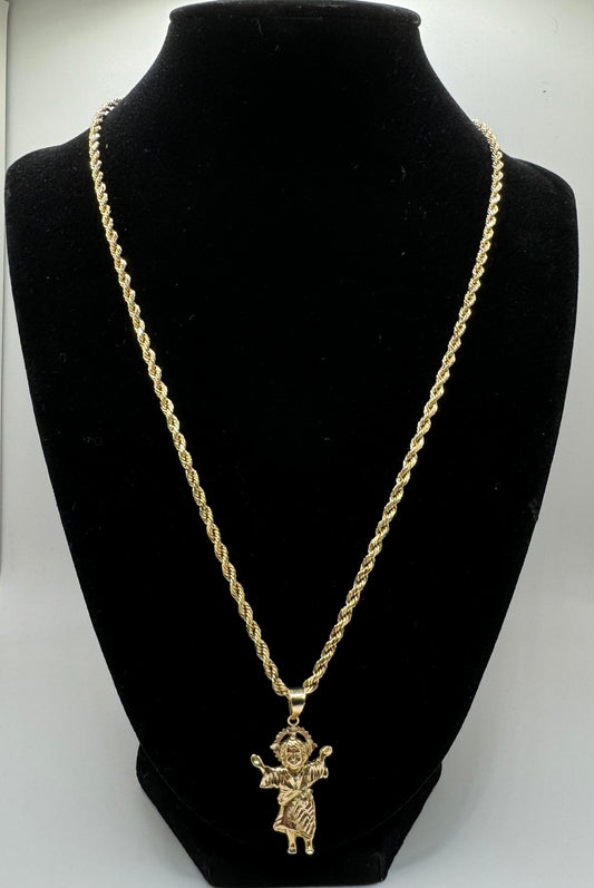 Rope chain link with Divino Nino pendant