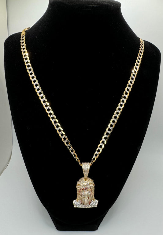 Cuban link chain 2 tones with Jesus pendant